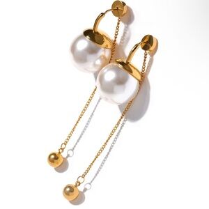 Gold Pearl Drop Stainless Steel Earrings